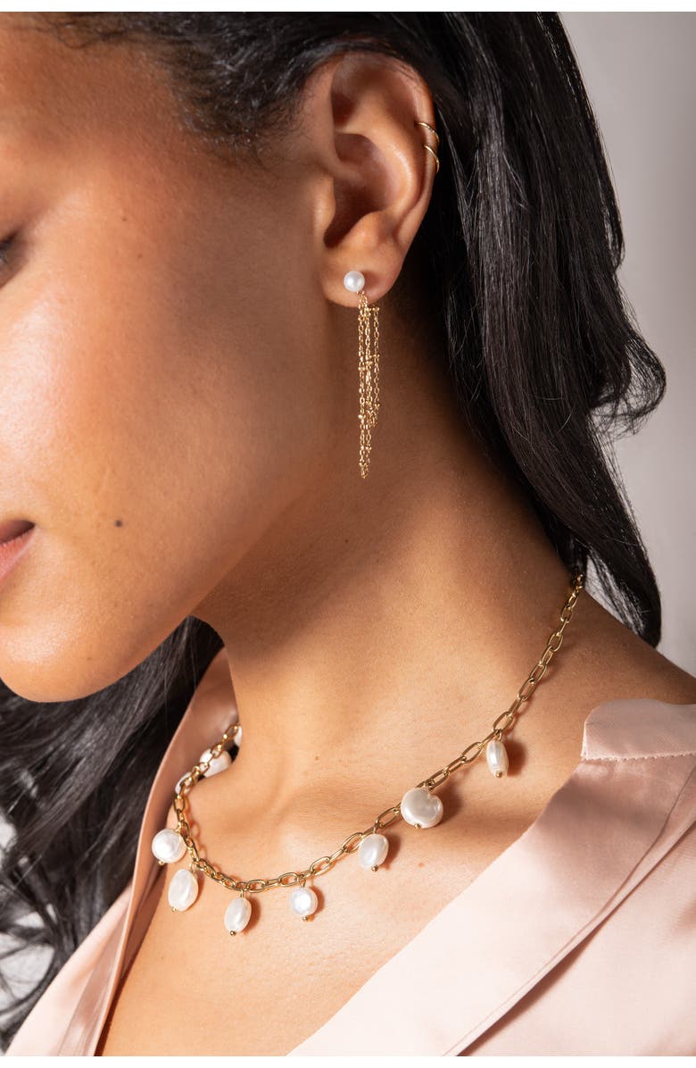 Alex and Ani Freshwater Pearl Chain Earrings, Alternate, color, Pearl