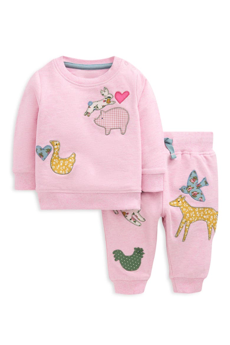 Kids' Appliqué Sweatshirt & Pants Set, Main, color, PALE PINK FARM