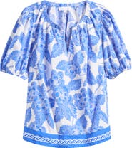 SUGARLIPS Rency Floral Gily Puff Sleeve Cotton Top