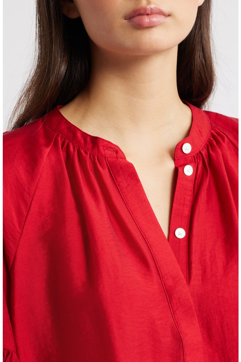 Shirred Balloon Sleeve Button-Up Top, Alternate, color, CRIMSON