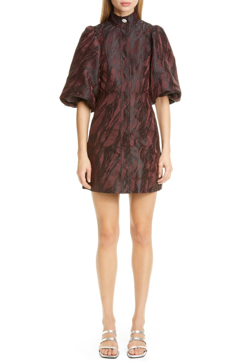High Neck Jacquard Minidress, Main, color, DECADENT CHOCOLATE 927