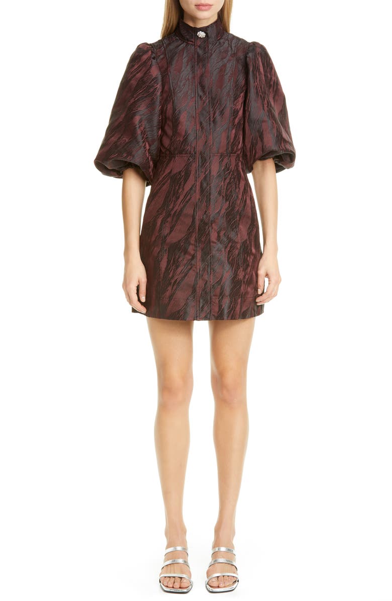 Ganni High Neck Jacquard Minidress, Main, color, 