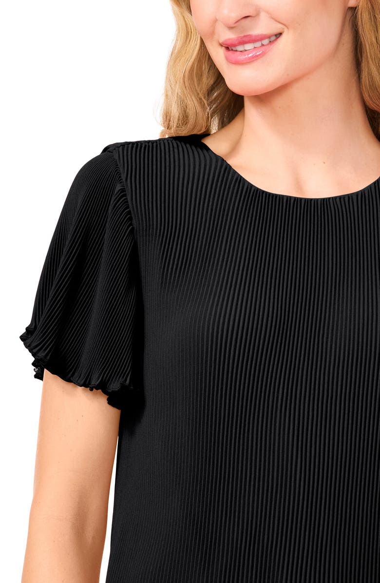 CeCe Flutter Sleeve Plissé Top, Alternate, color, Rich Black