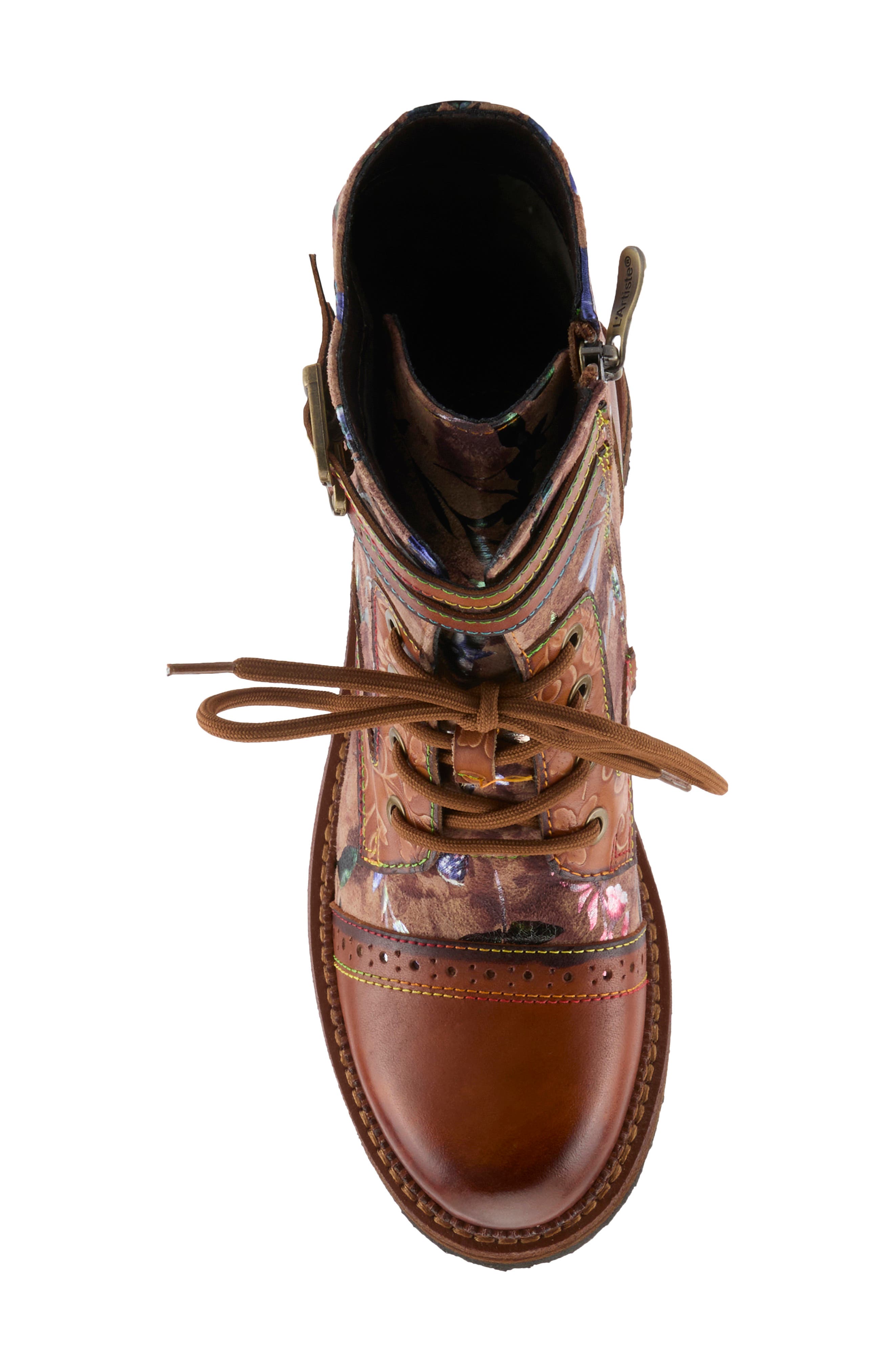 All The Way Floral Lace-Up Bootie, Alternate, color, CAMEL MULTI