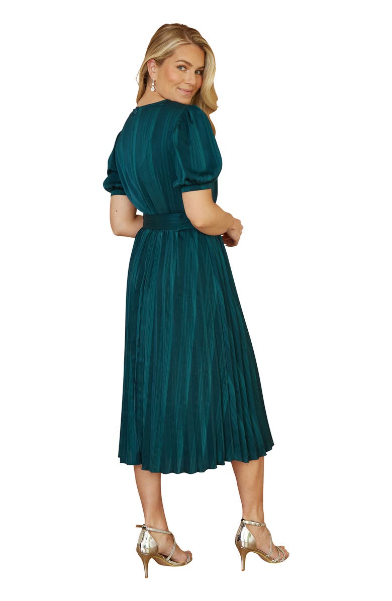 Yumi Satin Pleated Stripe Midi Dress, Alternate, color, Green