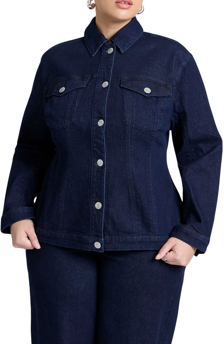 ELOQUII Hourglass Denim Jacket, Main, color, 
