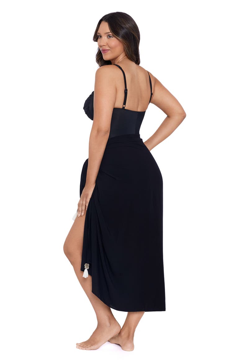 Adjustable Side Tie Tassel Pareo Swimsuit Coverup, Alternate, color, Black