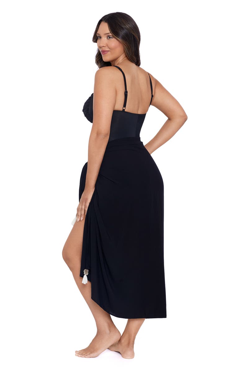 Trimshaper Adjustable Side Tie Tassel Pareo Swimsuit Coverup, Alternate, color, Black