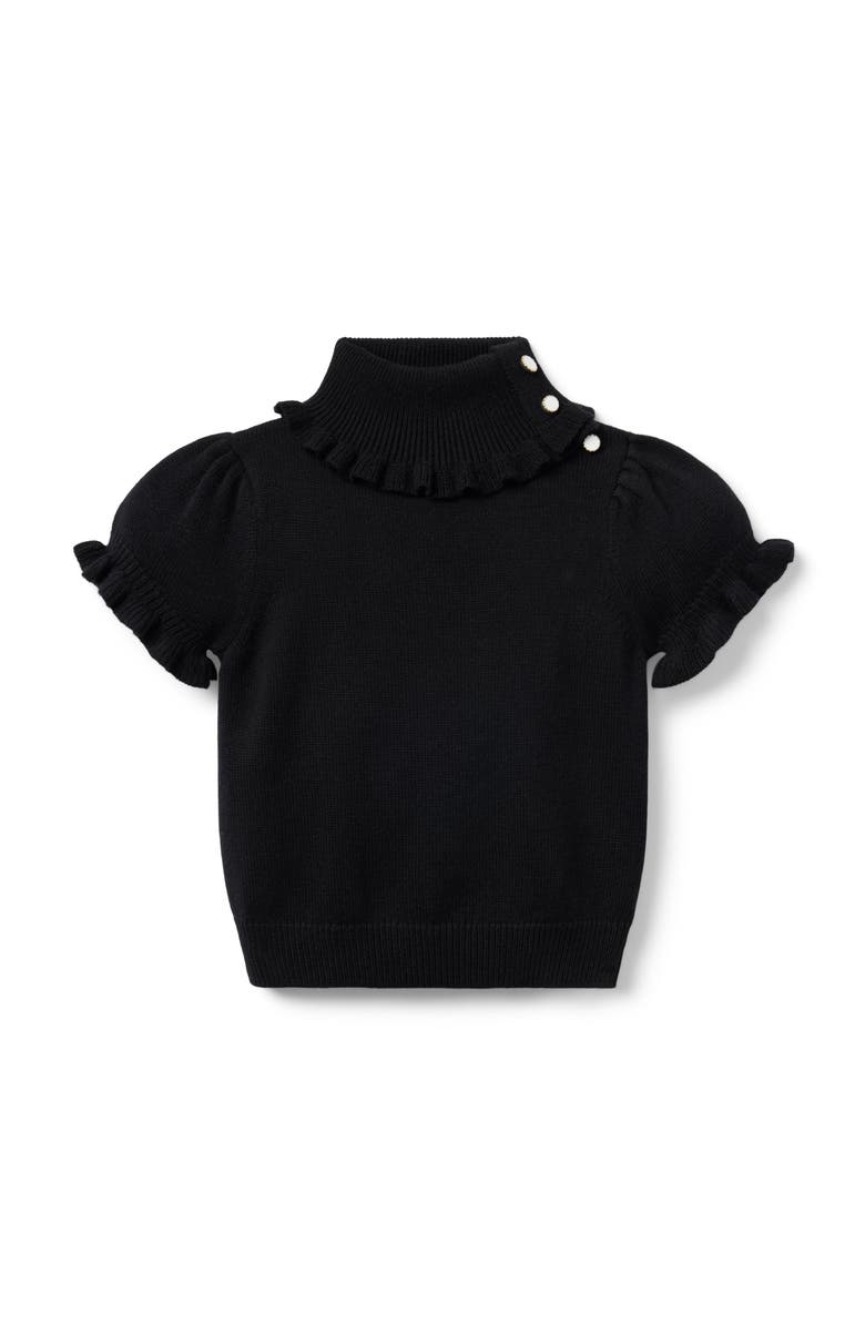 Janie and Jack Turtleneck Puff Sleeve Sweater Top, Main, color, Black