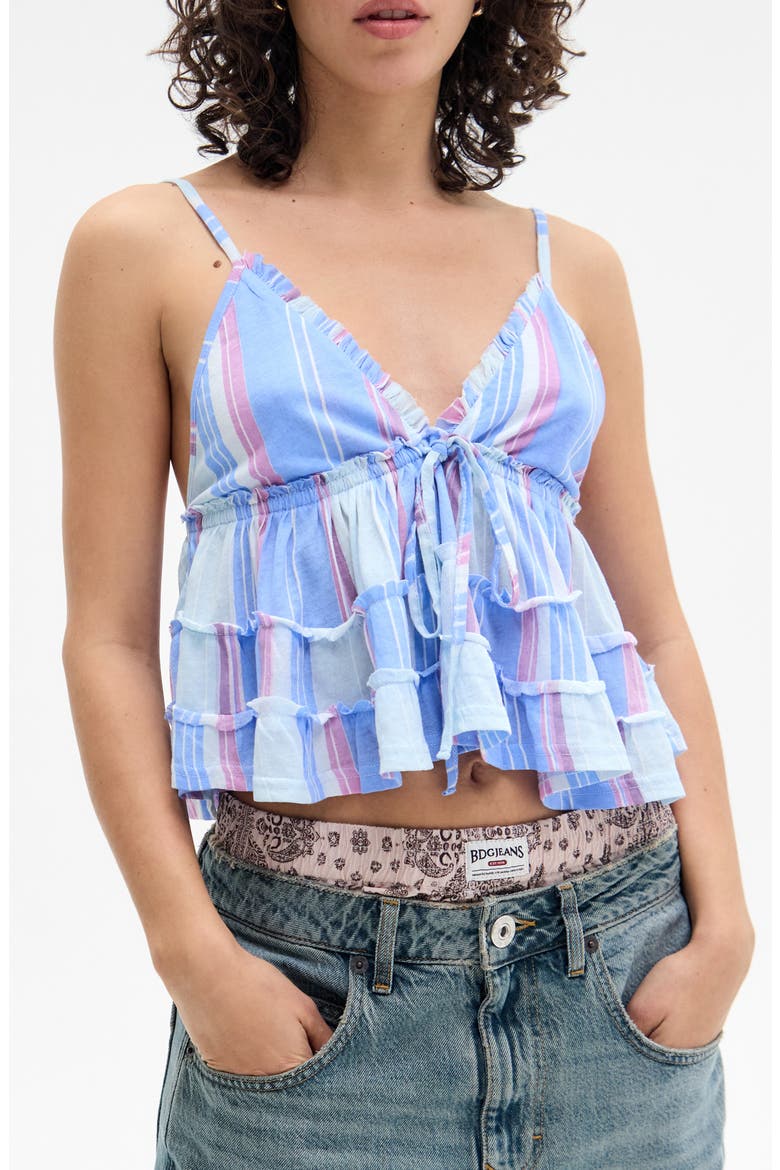 Frill Babydoll Crop Camisole, Main, color, BLUE STRIPE