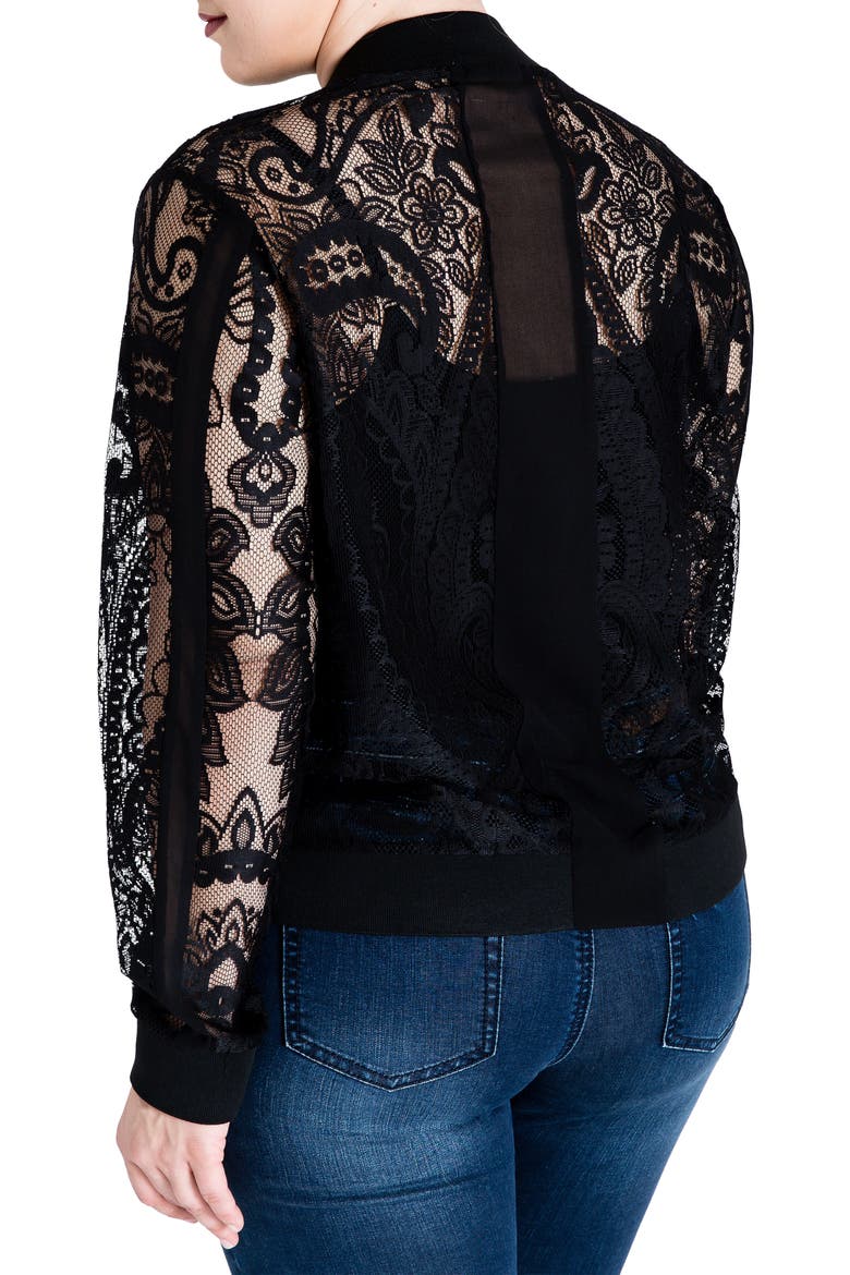 Aria Lace Bomber Jacket, Alternate, color, BLACK
