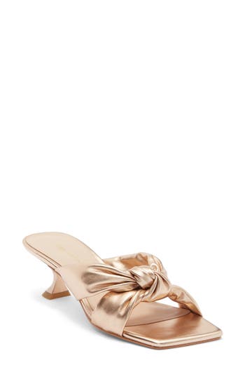 Stuart Weitzman Playa 50 Knot Kitten Heel Sandal In Gold