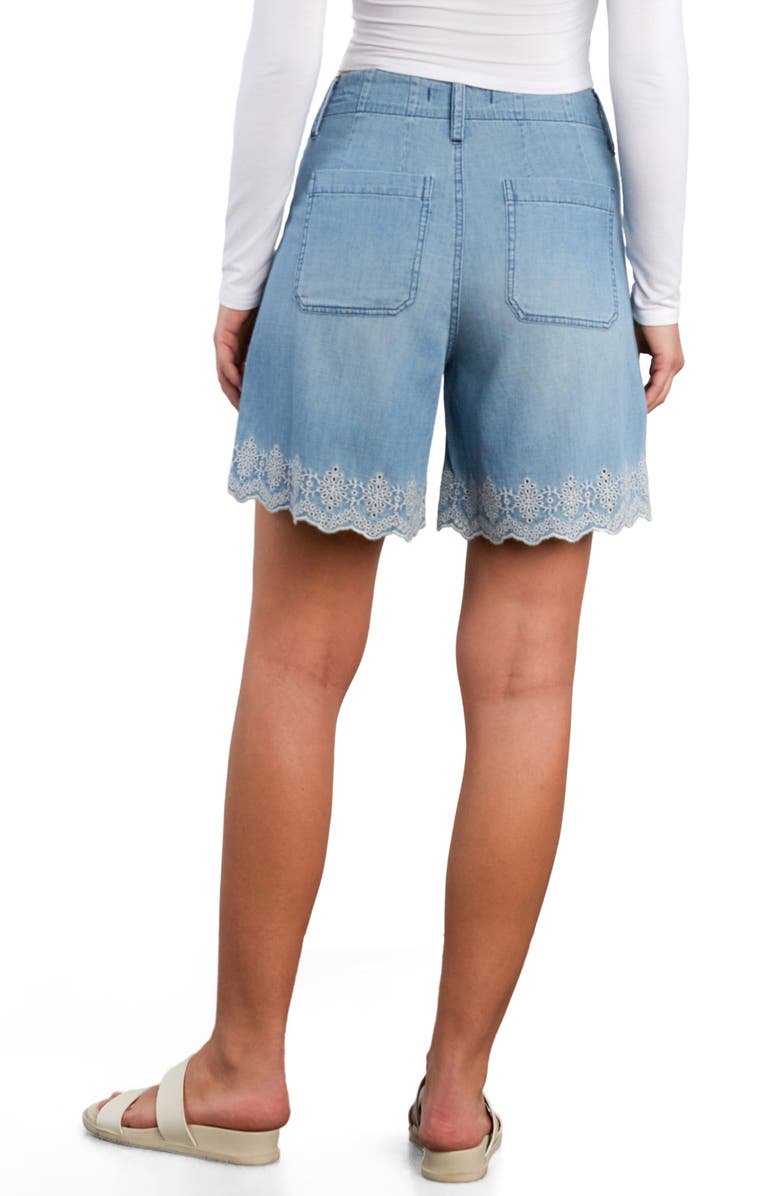 Billy T Embroidered Scallop Denim Shorts, Alternate, color, Pure Denim
