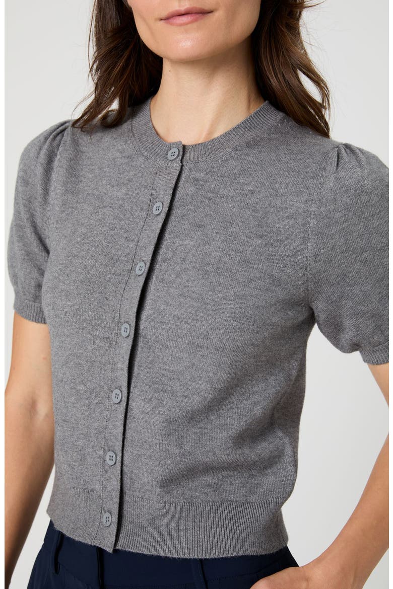 Puff Sleeve Cardigan, Alternate, color, MID GREY