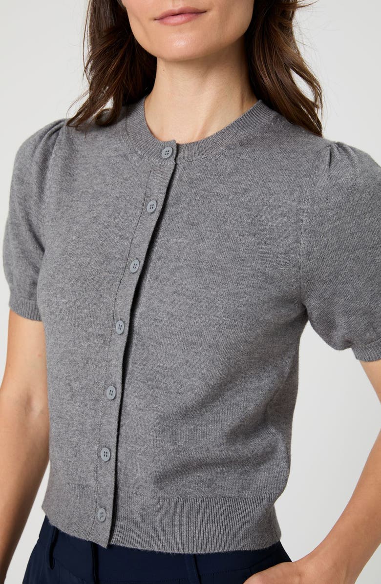 French Connection Puff Sleeve Cardigan, Alternate, color, Mid Grey