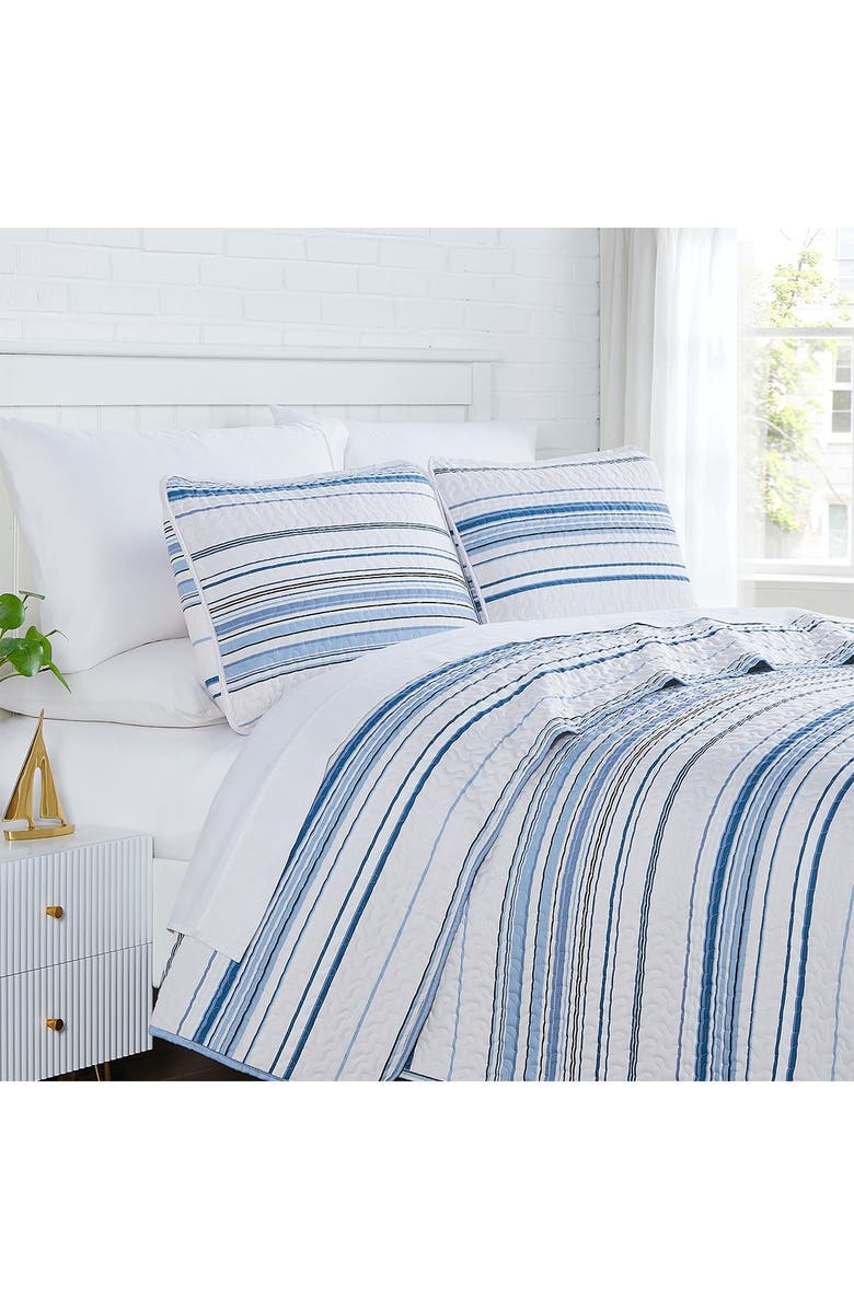 SOUTHSHORE FINE LINENS Coastal Stripes Oversized Quilt Sets, Main, color, Blue