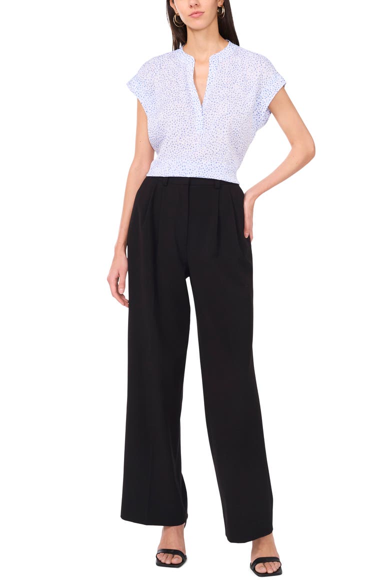 Dot Print Split Neck Top, Alternate, color, LAKE BREEZE