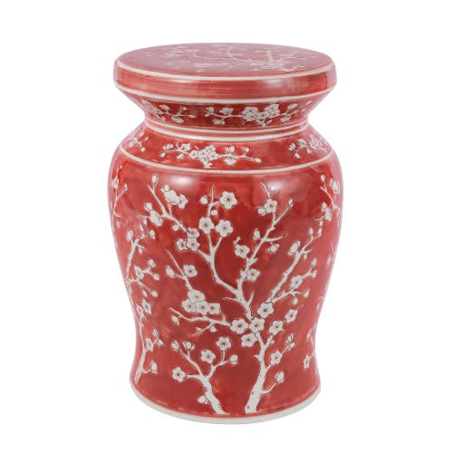 Jonathan Y Cherry Blossom 17.75" Ceramic Garden Stool In Red/white