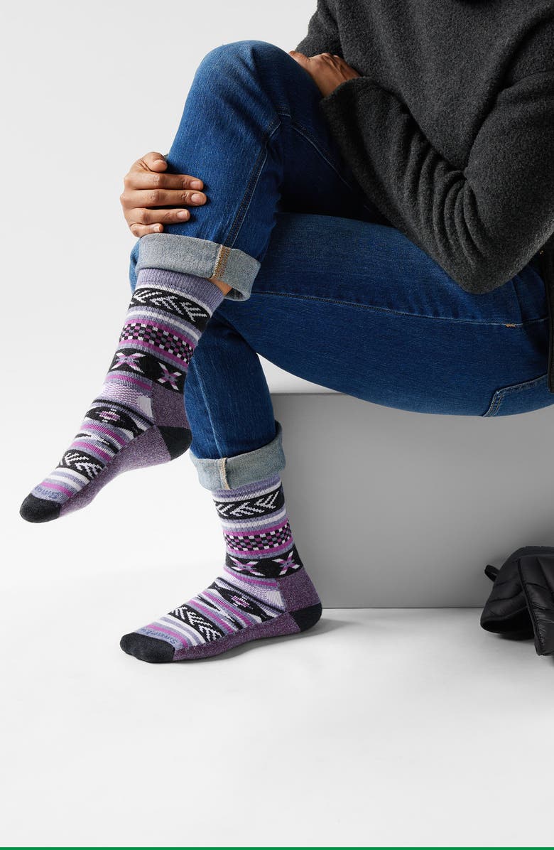 Smartwool Everyday Cozy Cabin Games Merino Wool Blend Crew Socks, Alternate, color, Chalk Violet