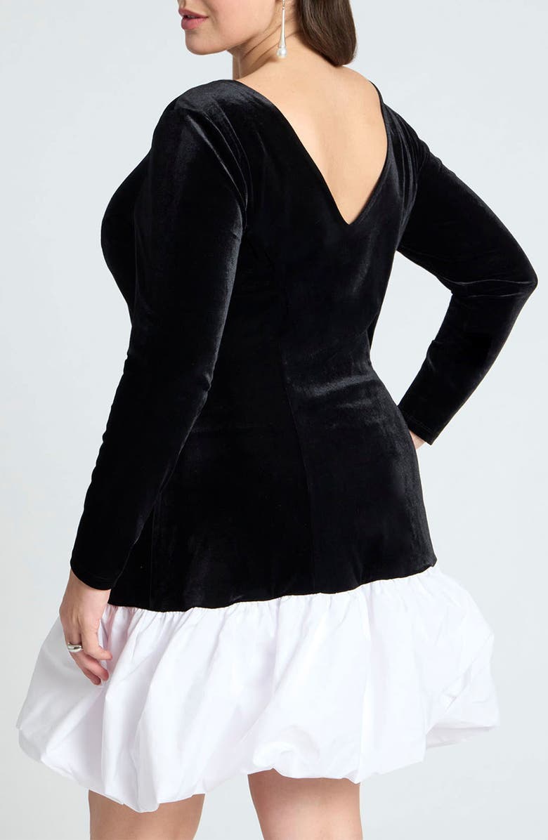 ELOQUII Long Sleeve Velvet Bubble Hem Minidress, Alternate, color,