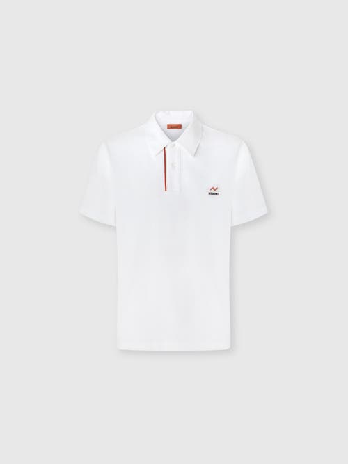 Missoni Solid Color Cotton Piqué Polo Shirt With Zigzag Embroidery And Contrasting Detail In White