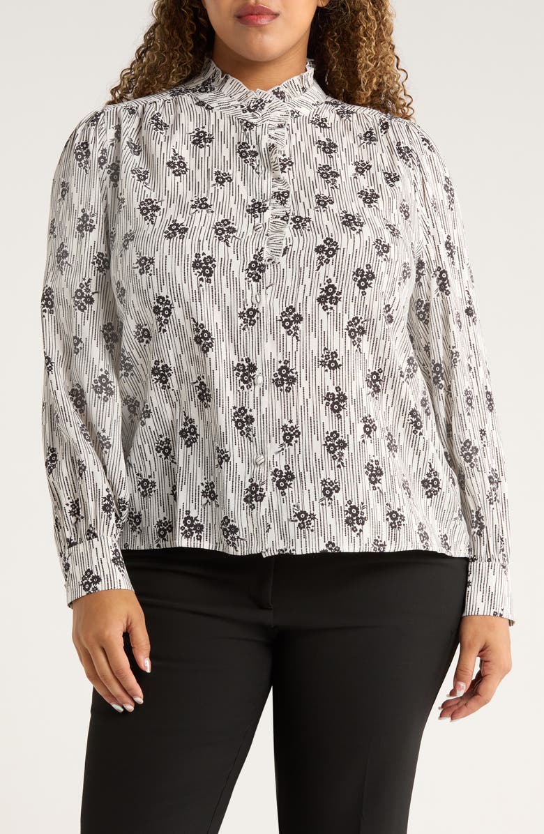 Universal Standard Endora Ruffle Trim Button-Up Shirt, Main, color, Vintage Daydream