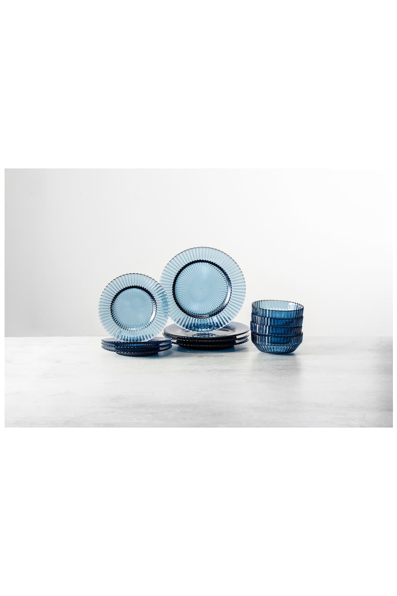 Archie 12-Piece Glass Dinnerware Set, Alternate, color, CORNFLOWER