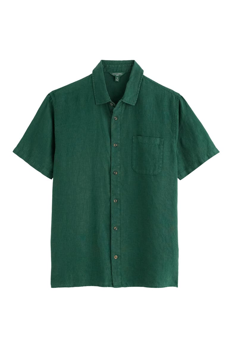 Carne Short Sleeve Linen Button-Up Shirt, Alternate, color, RUSCUS LEAF