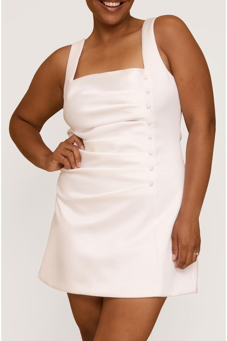 Bonnie Square Neck Satin Mini Dress, Alternate, color, White
