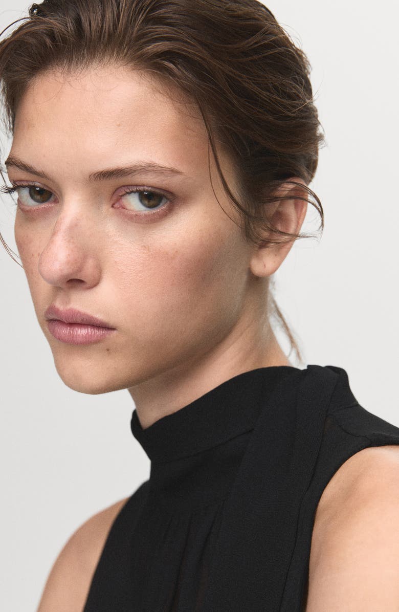 MANGO Bow Short Dress, Alternate, color, Black