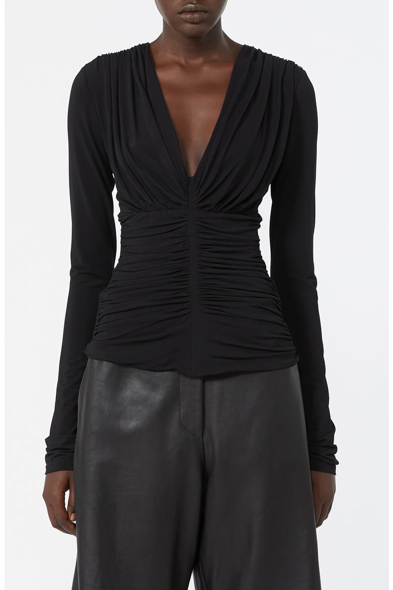Beato Ruched Long Sleeve Cotton Jersey Top, Main, color, BLACK