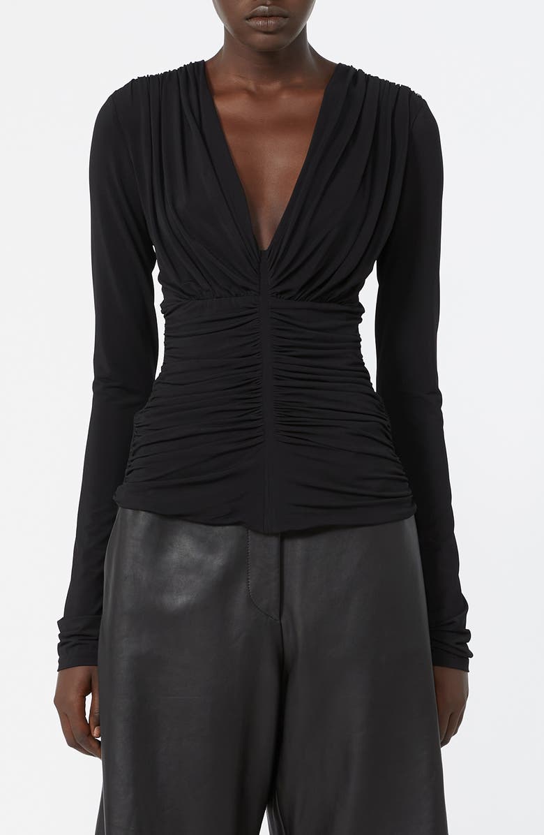 SPORTMAX Beato Ruched Long Sleeve Cotton Jersey Top, Main, color,