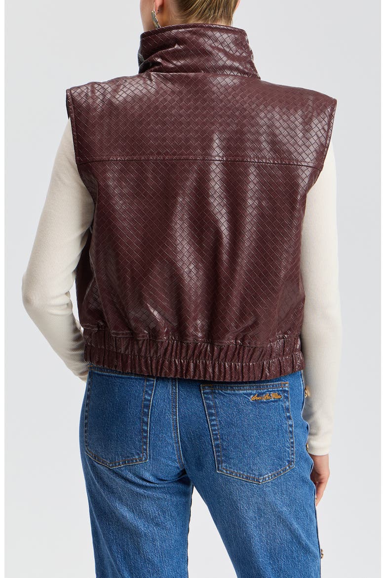 Woven Faux Leather Cropped Puffer Vest, Alternate, color, BURGUNDY