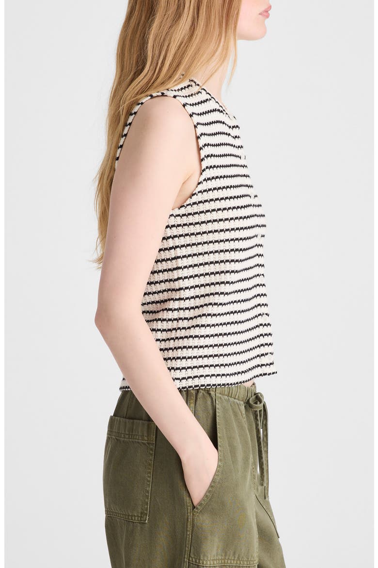 Textured Knit Button Front Shell Top, Alternate, color, IVORY AND BLACK TUCK STITCH