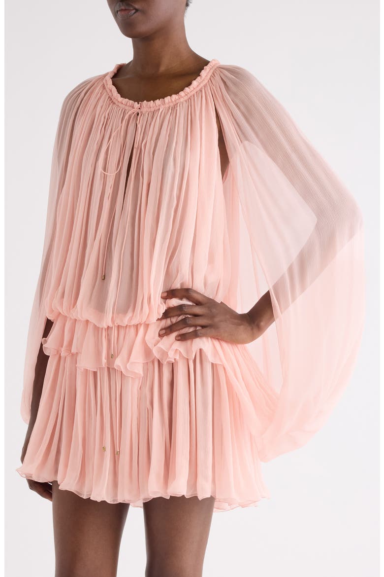 Long Sleeve Organic Silk Muslin Cape Minidress, Alternate, color, TAN ROSE