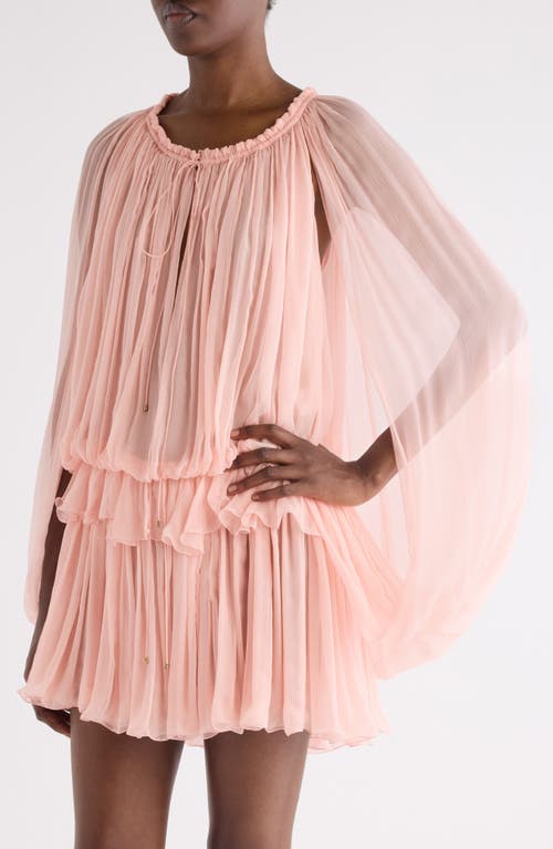 Chloé Women Pink Mini Dress With Drawstring On The Front And Cape Design In Silk Woman In Neutral