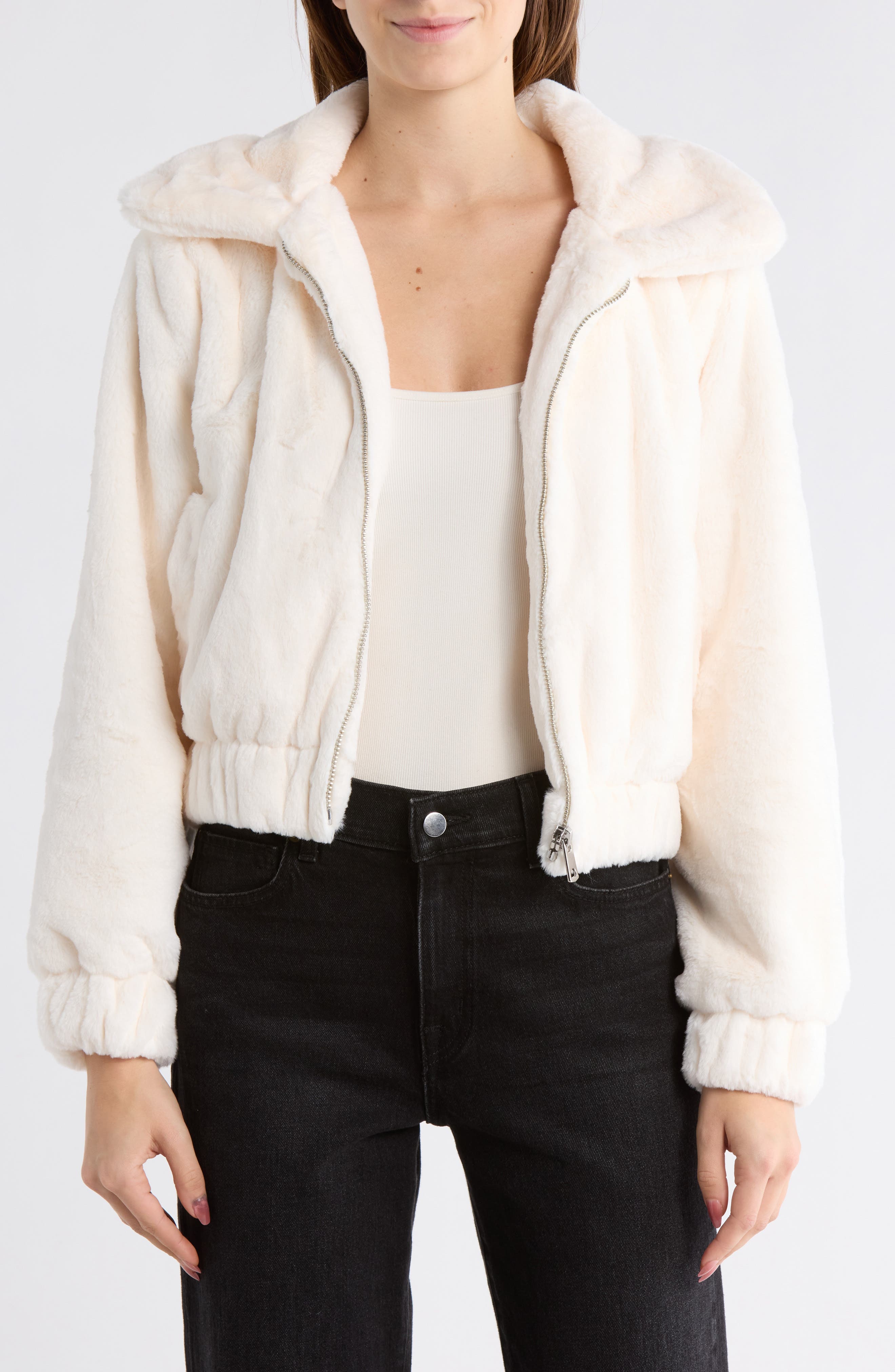 INTERNATIONAL DESIGNER Faux Fur Bomber Jacket