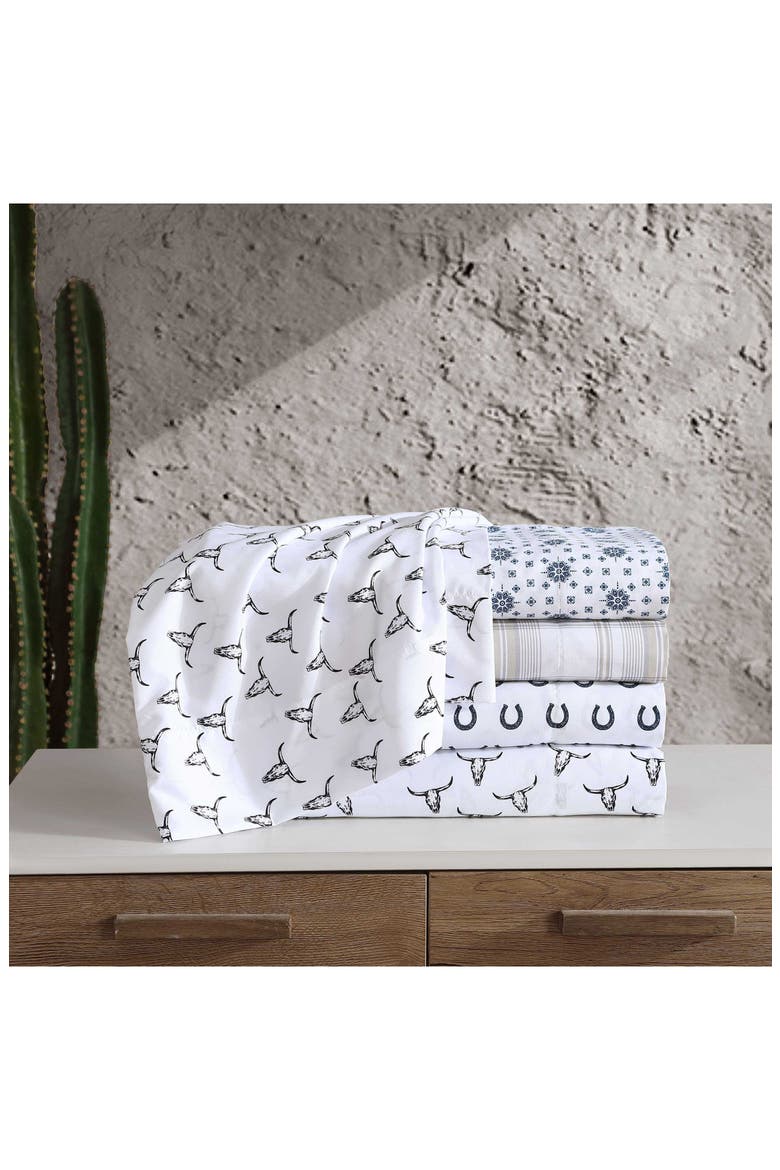Steer Skulls Sheet Set, Alternate, color, BLACK