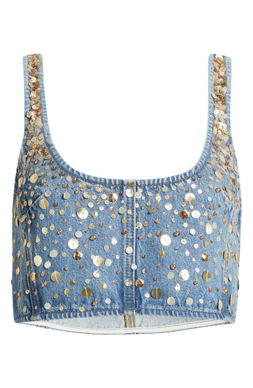 Frame The Champagne Sequin Denim Crop Top In Blue