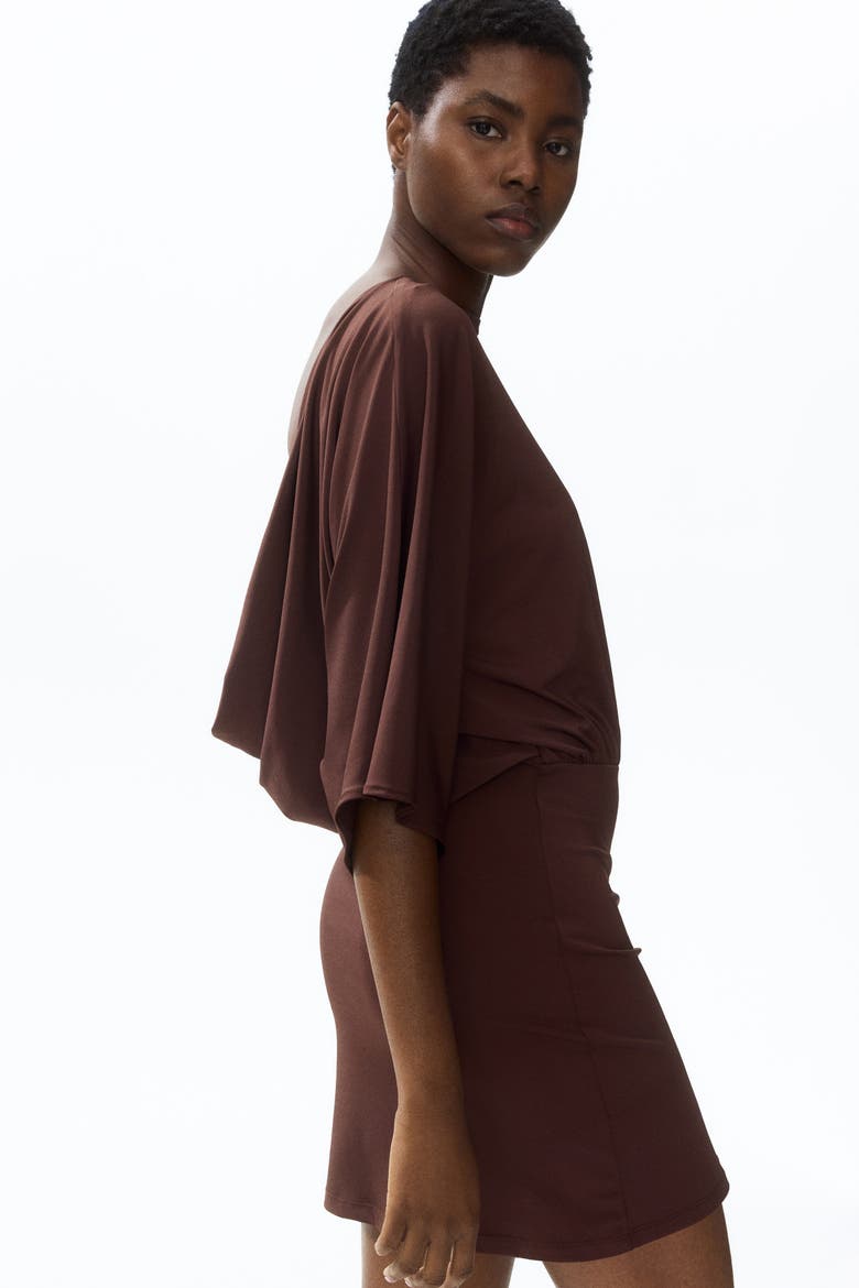 Cape-sleeved Low-back Dress, Alternate, color, Dark brown