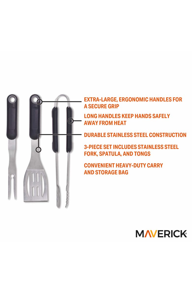 Maverick 3-Piece Grilling Tool Set, Alternate, color, Silver/Black
