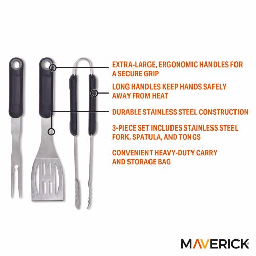 Maverick 3-piece Grilling Tool Set In Silver