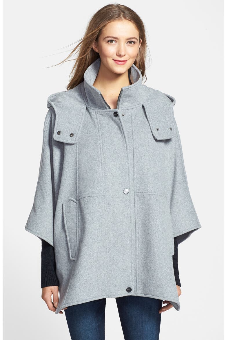 'Blythe' Hooded Wool Blend Cape, Main, color, PALE GREY