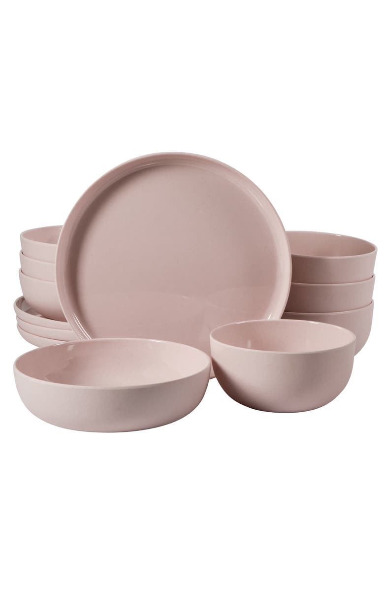 Gibson Home Candy Skies 12 Piece Wheat Straw Melamine Dinnerware Set, Main, color, Pink