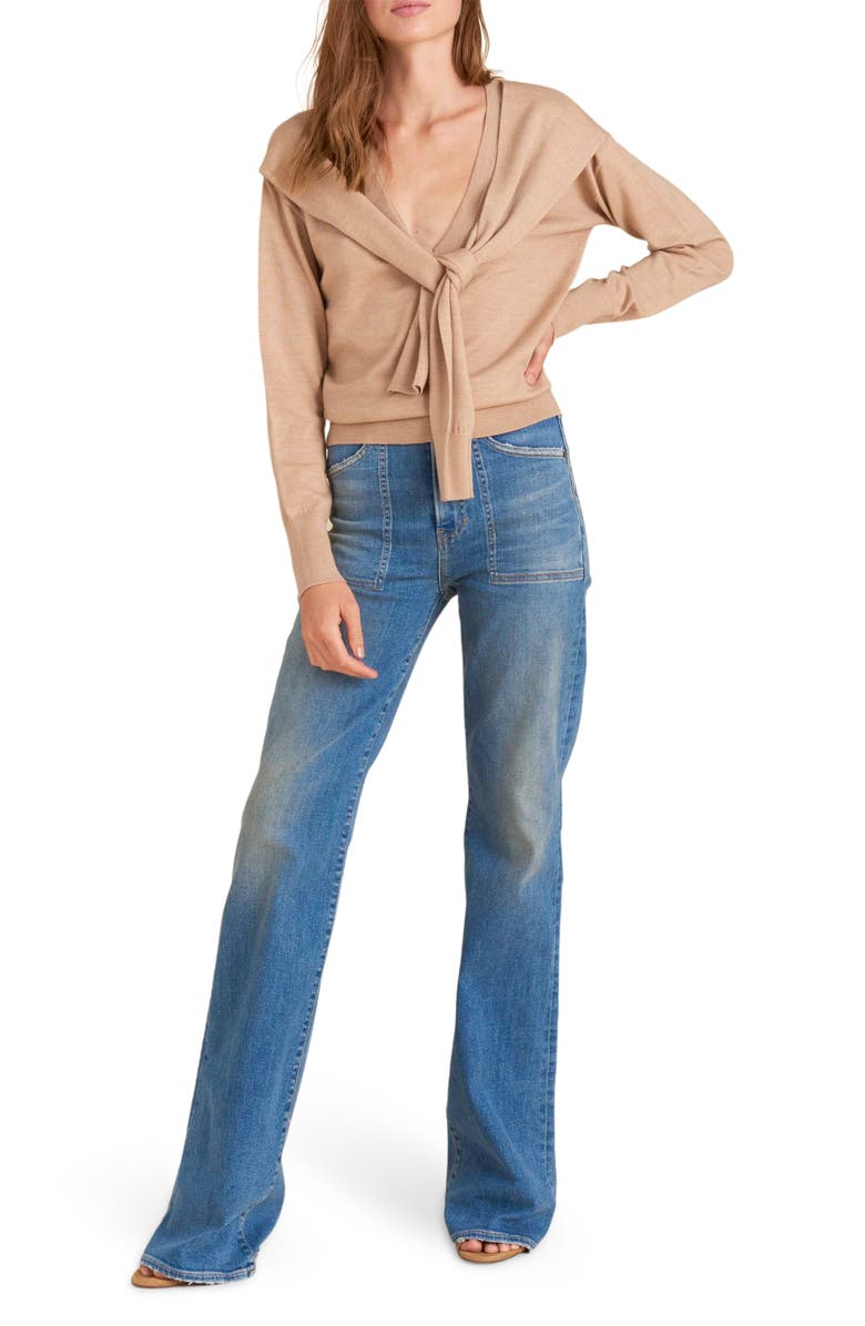 Veronica Beard Leni Stripe Tie Neck Merino Wool Sweater, Main, color, 