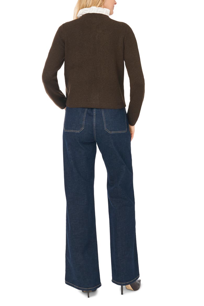 Ruffle Trim Cardigan, Alternate, color, CHOCOLATE