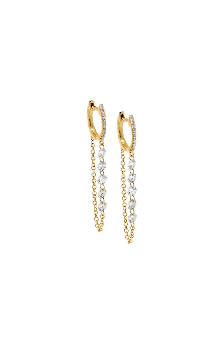 BY ADINA EDEN Floating Multi Diamond Chain Pave Huggie Earring 14K, Main, color, 14K Gold