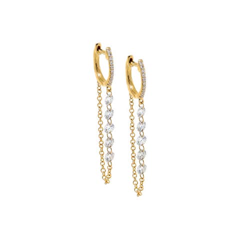 Floating Multi Diamond Chain Pave Huggie Earring 14K