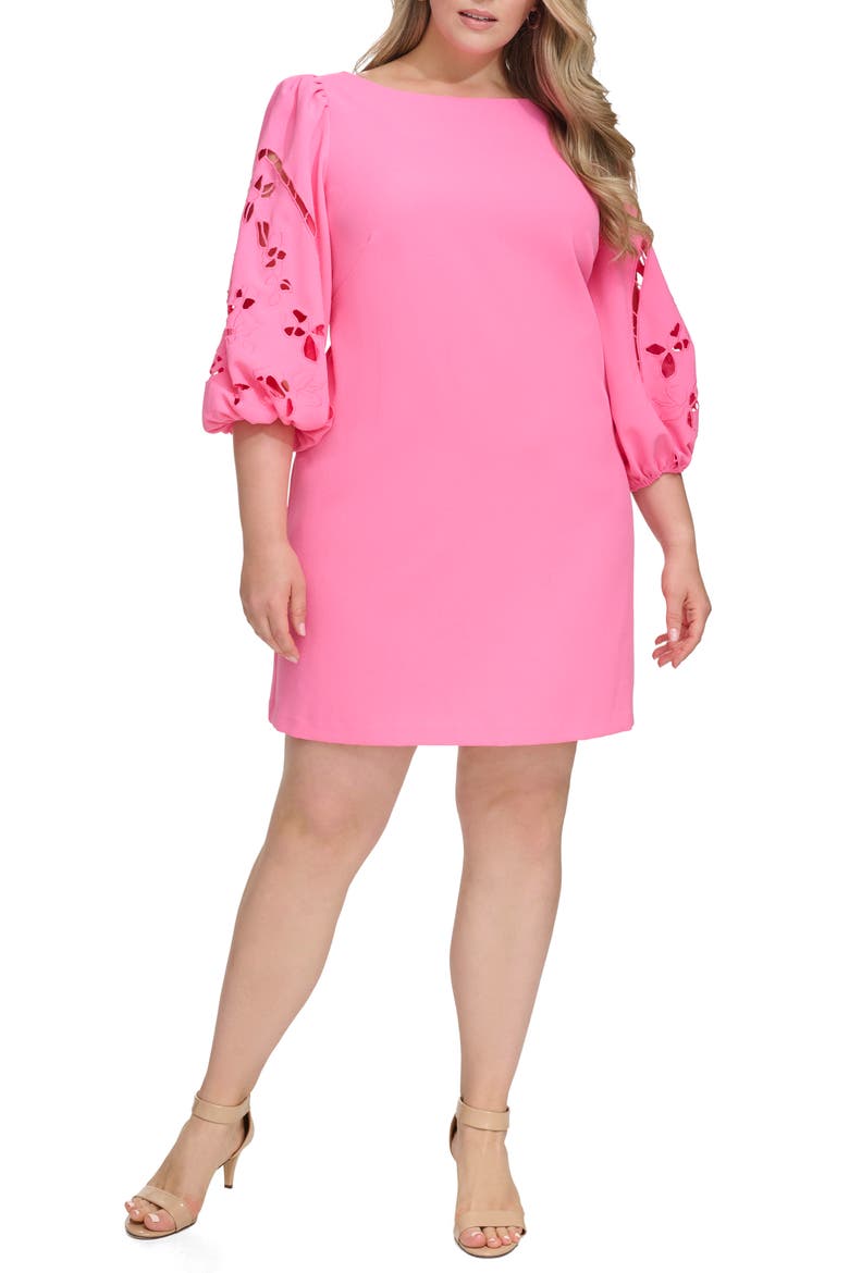 Signature Eyelet Embroidered Shift Dress, Main, color, LIPSTICK PINK