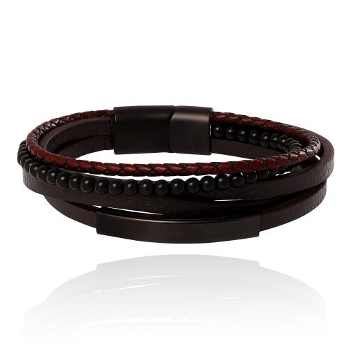 Lucky Brand Multilayer Braided Leather And Bead Bracelet, Brown & Black In Brown
